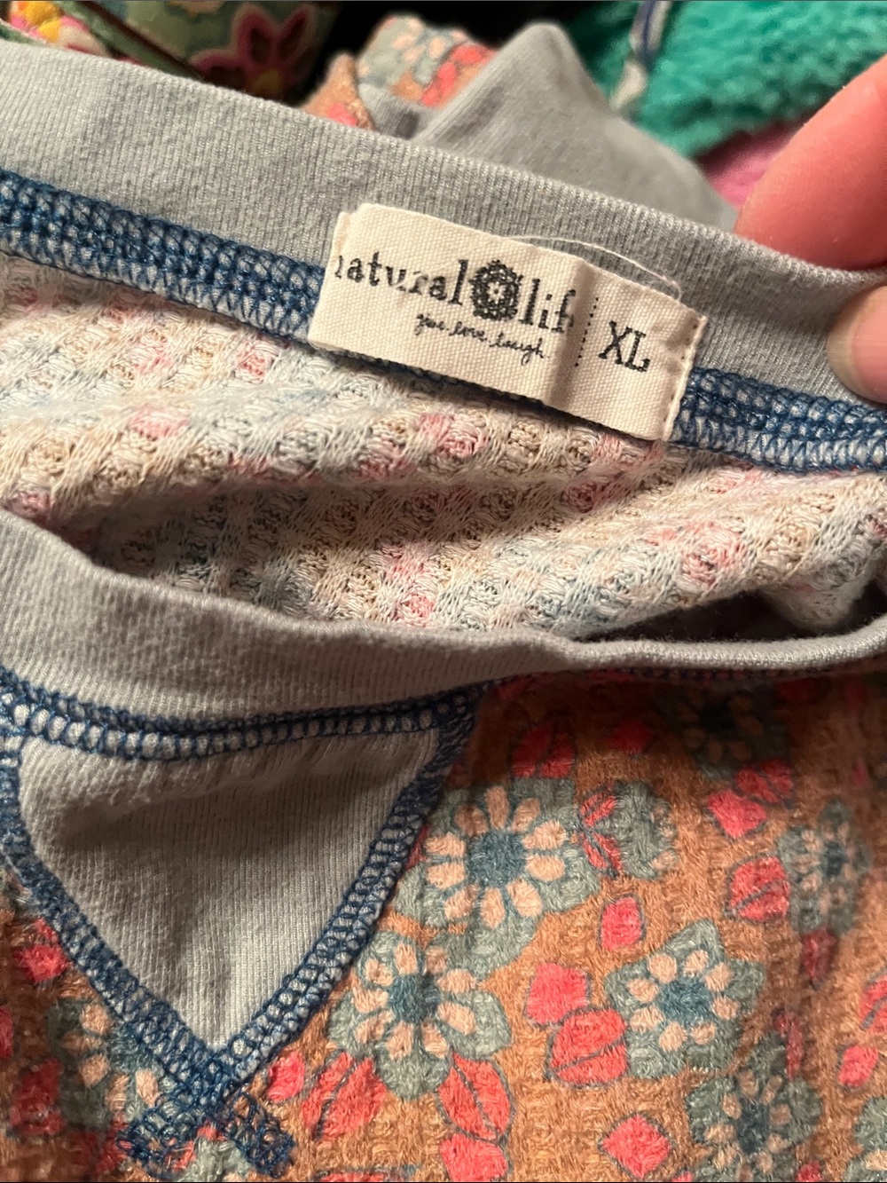 NATURAL LIFE Coral Floral Waffle Knit Top with Teal Accents - Picture 2 of 4